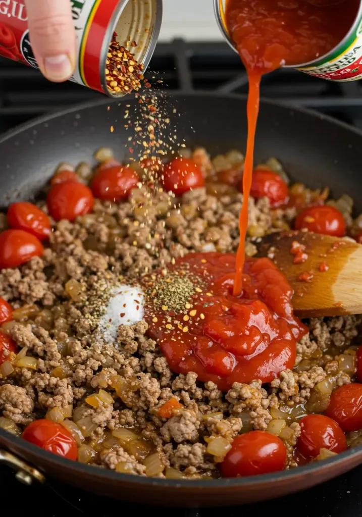 Season and Add Tomatoes