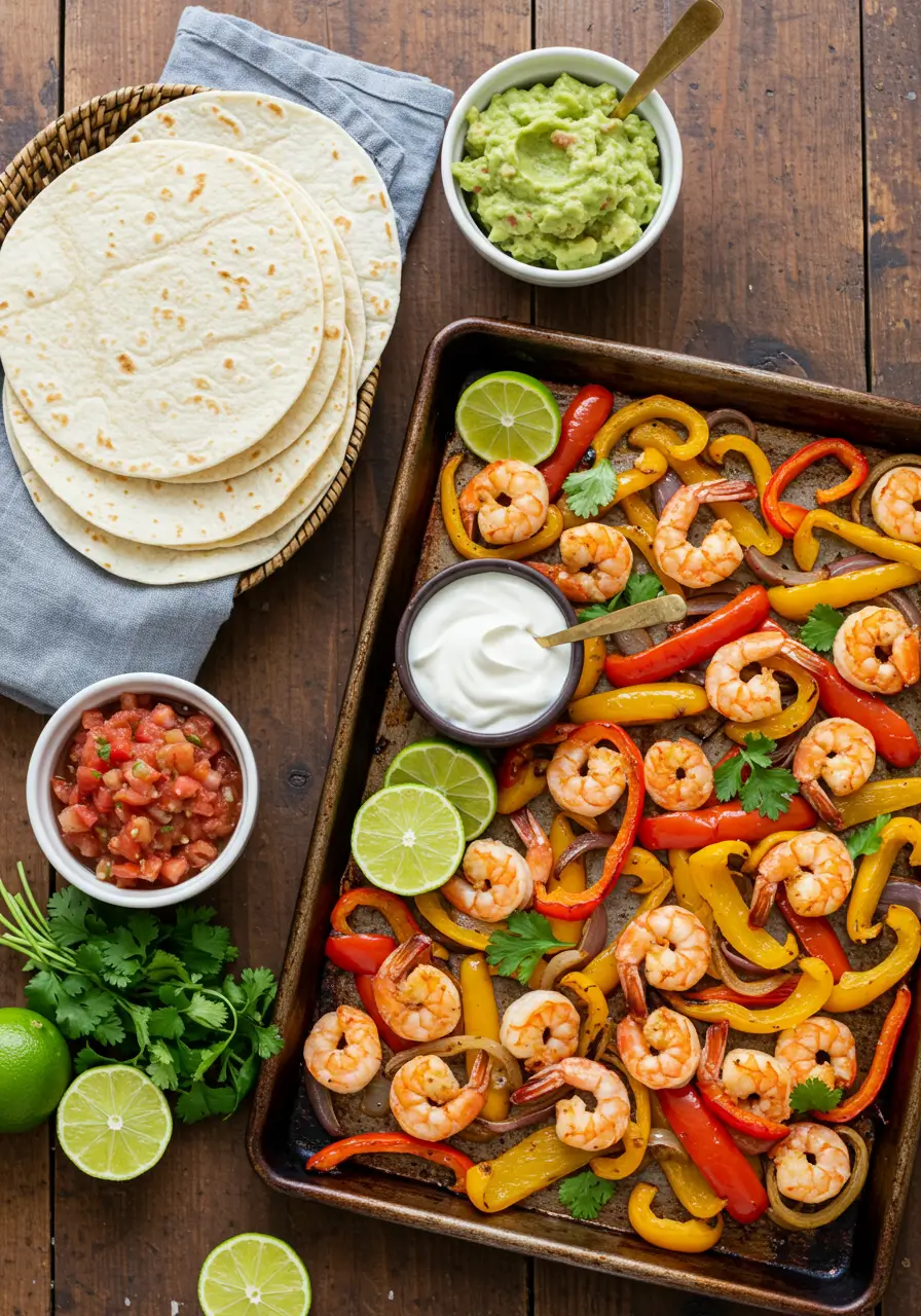 Sheet pan shrimp fajitas