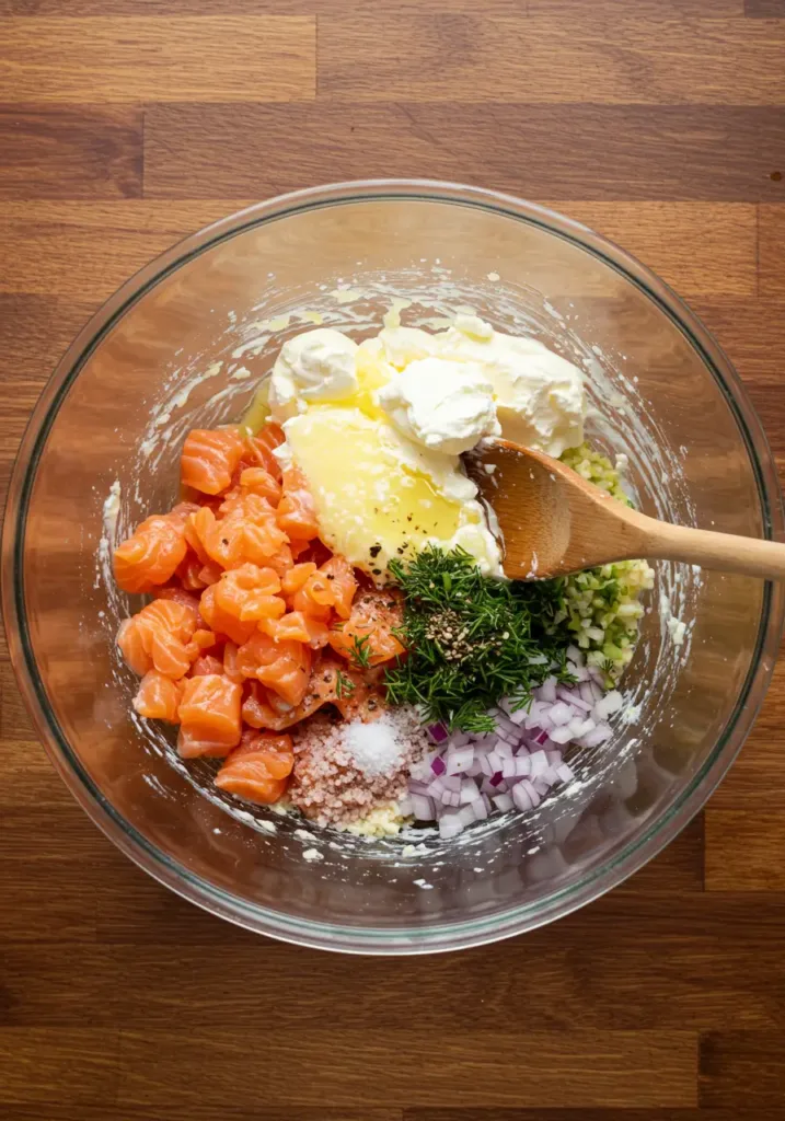 Easy salmon bites recipe served in golden phyllo cups with dill garnish