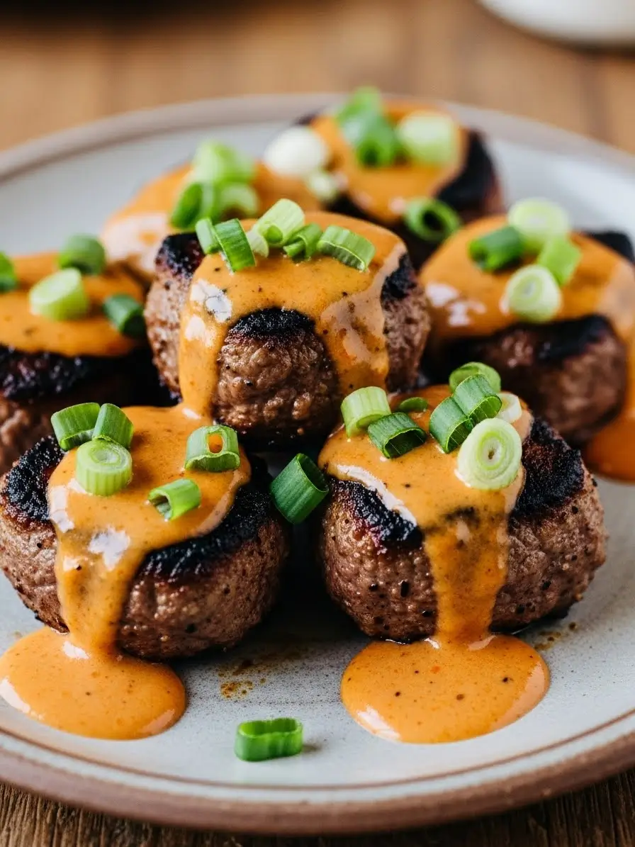 Creamy Cajun butter steak bites served on a plate with golden Cajun sauce and fresh green onion garnish.